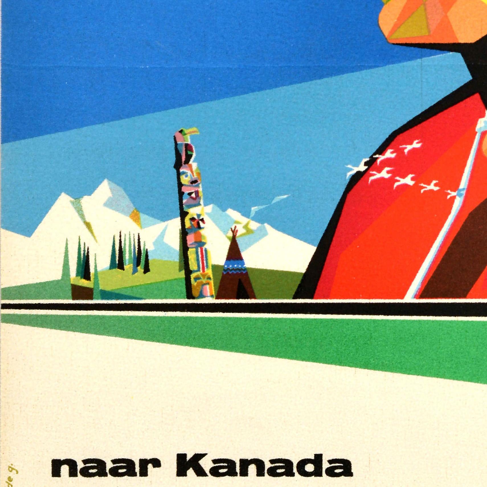 Original-Vintage-Reise-Werbeplakat Canada Sabena, Belgische Airlines, Niederländisch (Papier) im Angebot