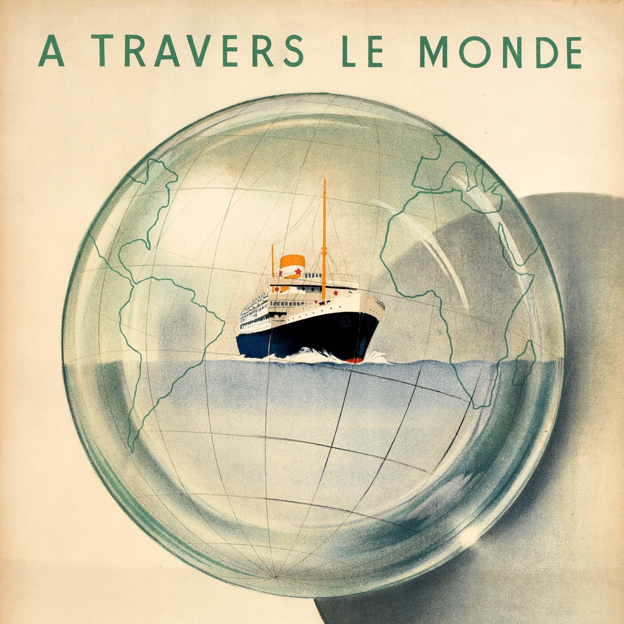 French Original Vintage Travel Advertising Poster Chargeurs Reunis Sailing Jean Rouille For Sale