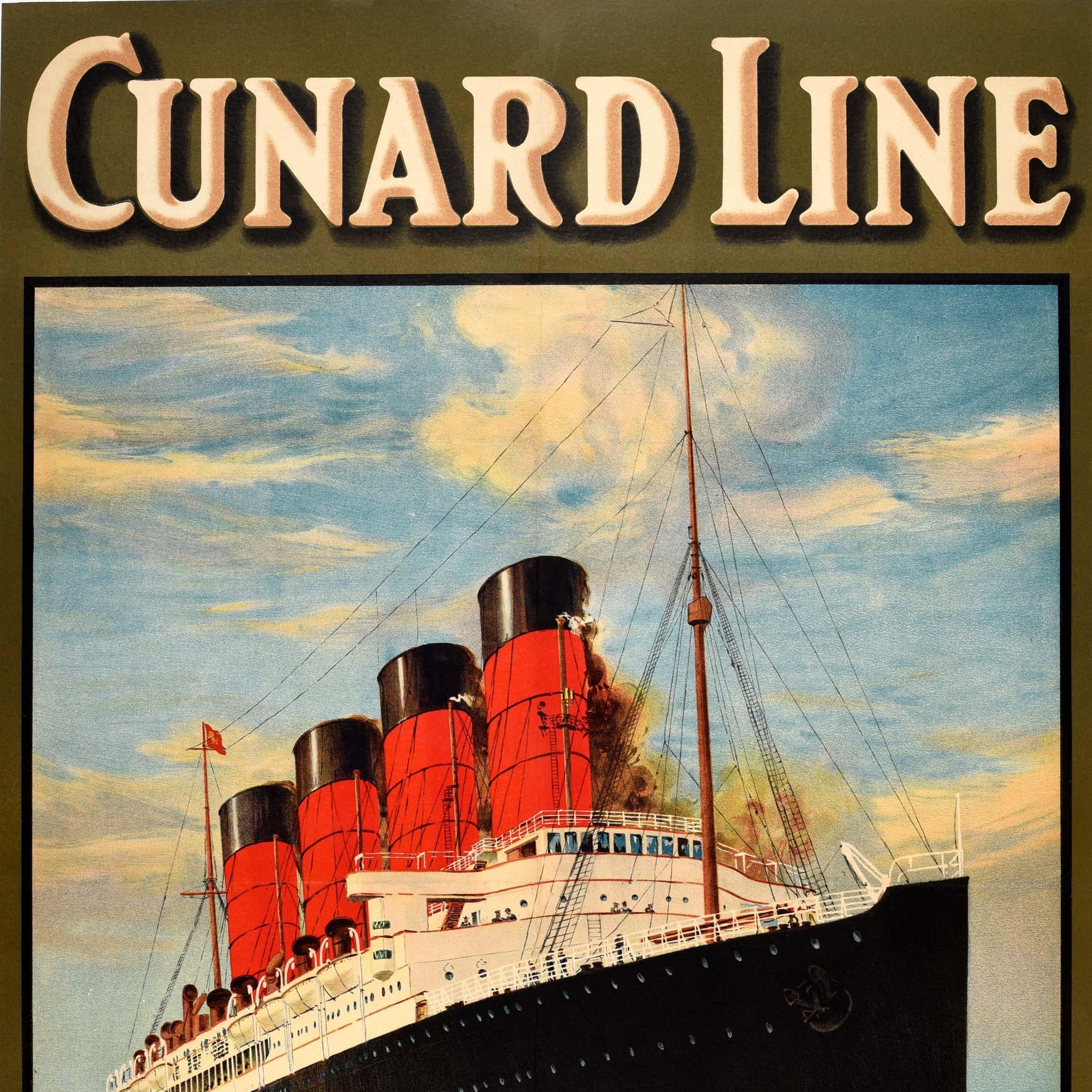 British Original Vintage Travel Advertising Poster Cunard Line Europe America Cruise For Sale