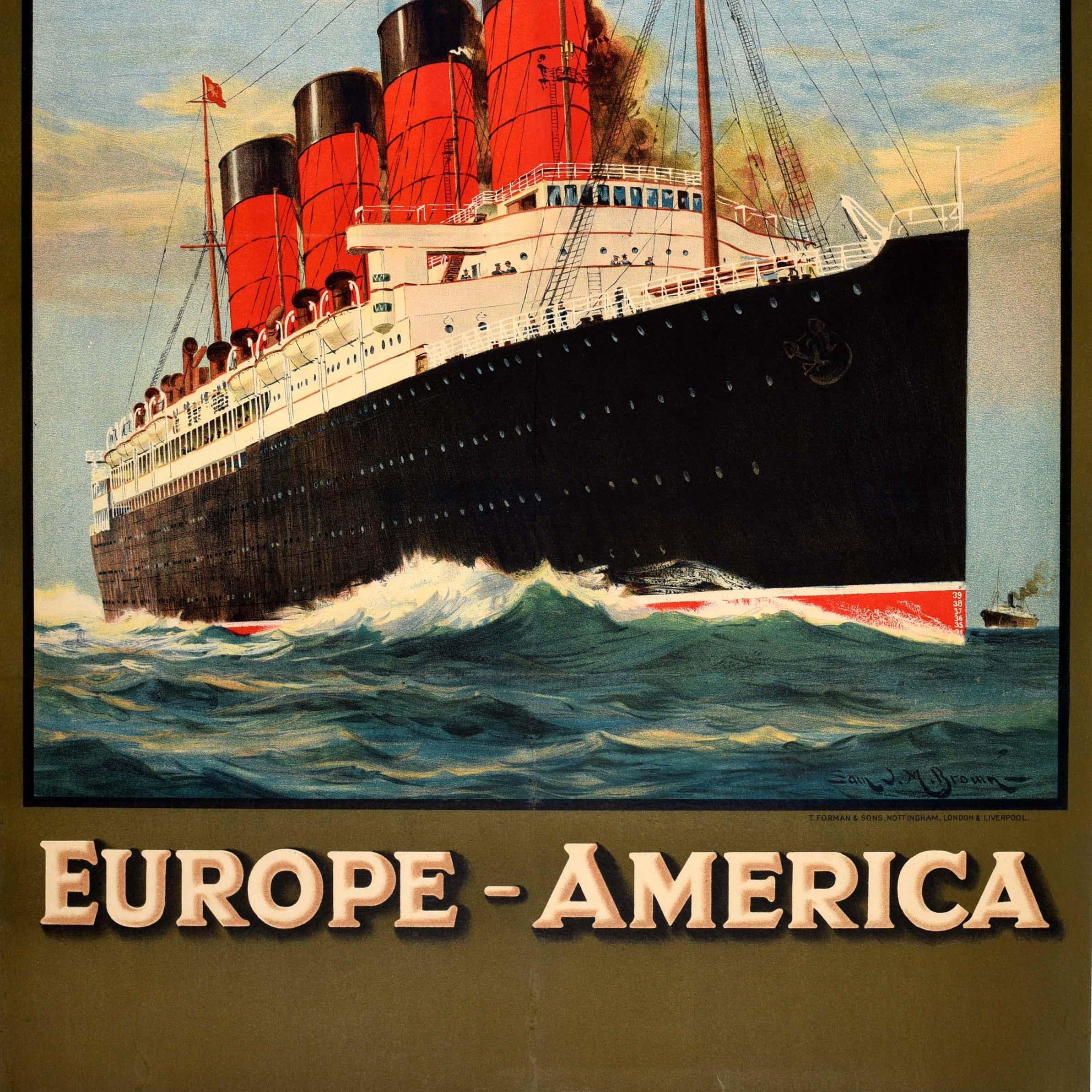 Affiche publicitaire originale de voyage vintage Cunard Line Europe America Cruise Bon état - En vente à London, GB