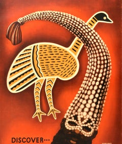 Original Vintage Travel Advertising Poster Discover Australia Emu Eileen Mayo