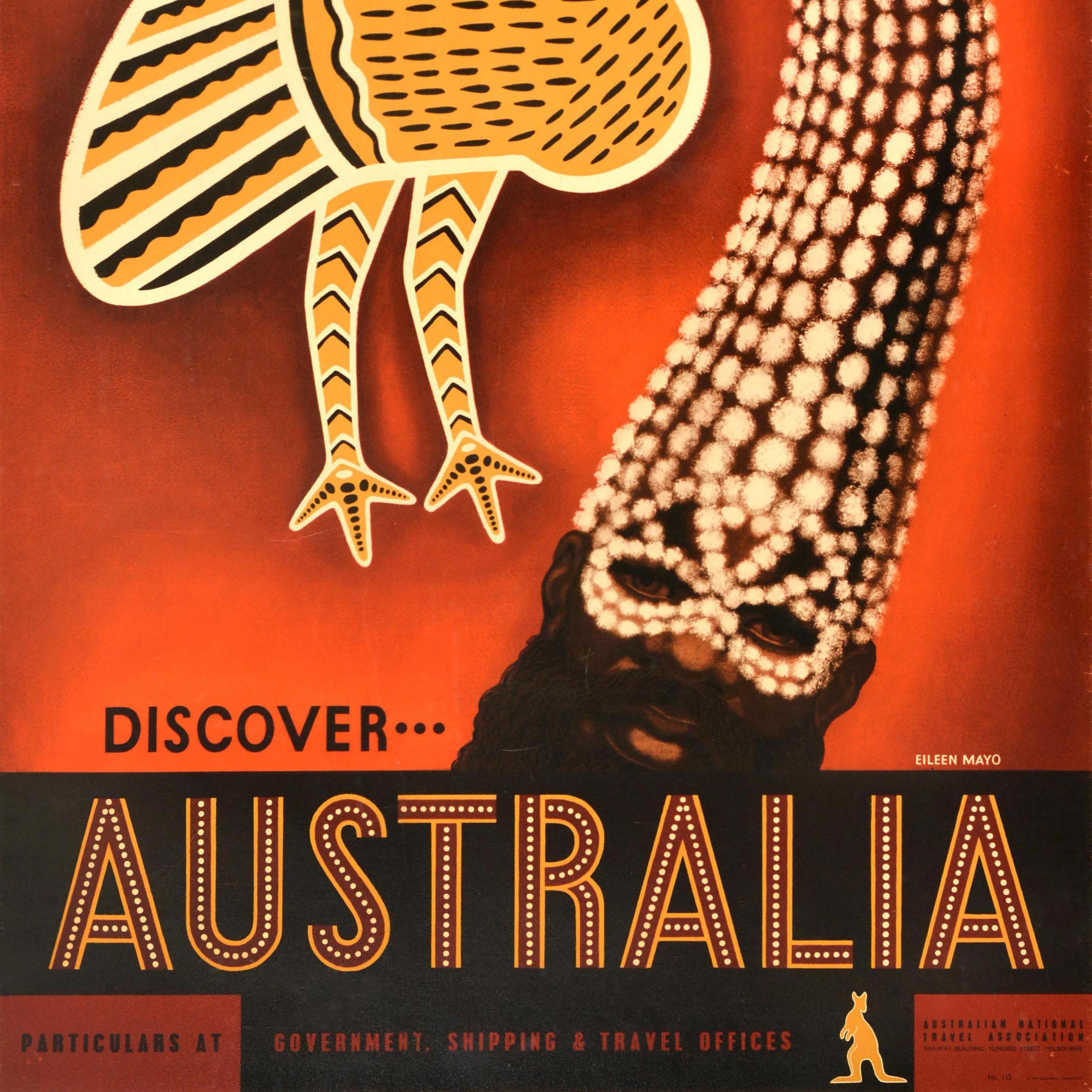 Original Vintage Travel Advertising Poster Discover Australia Emu Eileen Mayo In Good Condition For Sale In London, GB