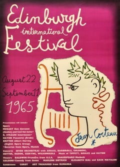 Original Vintage Travel Advertising Poster Edinburgh Festival KLM Jean Cocteau