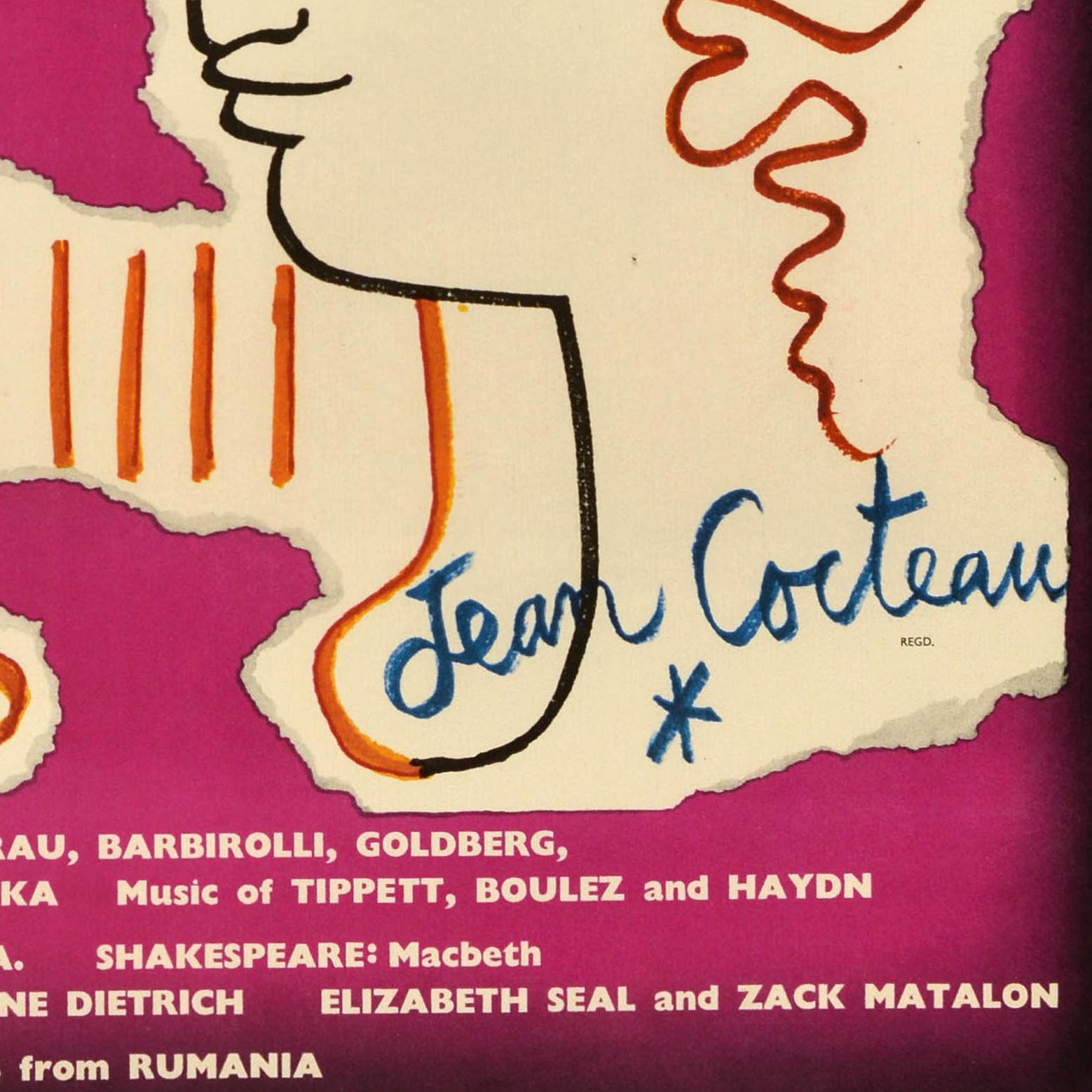 Metà XX secolo Poster pubblicitario originale d'epoca per il Festival di Edimburgo KLM Jean Cocteau in vendita