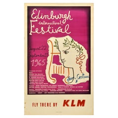 Poster pubblicitario originale d'epoca per il Festival di Edimburgo KLM Jean Cocteau