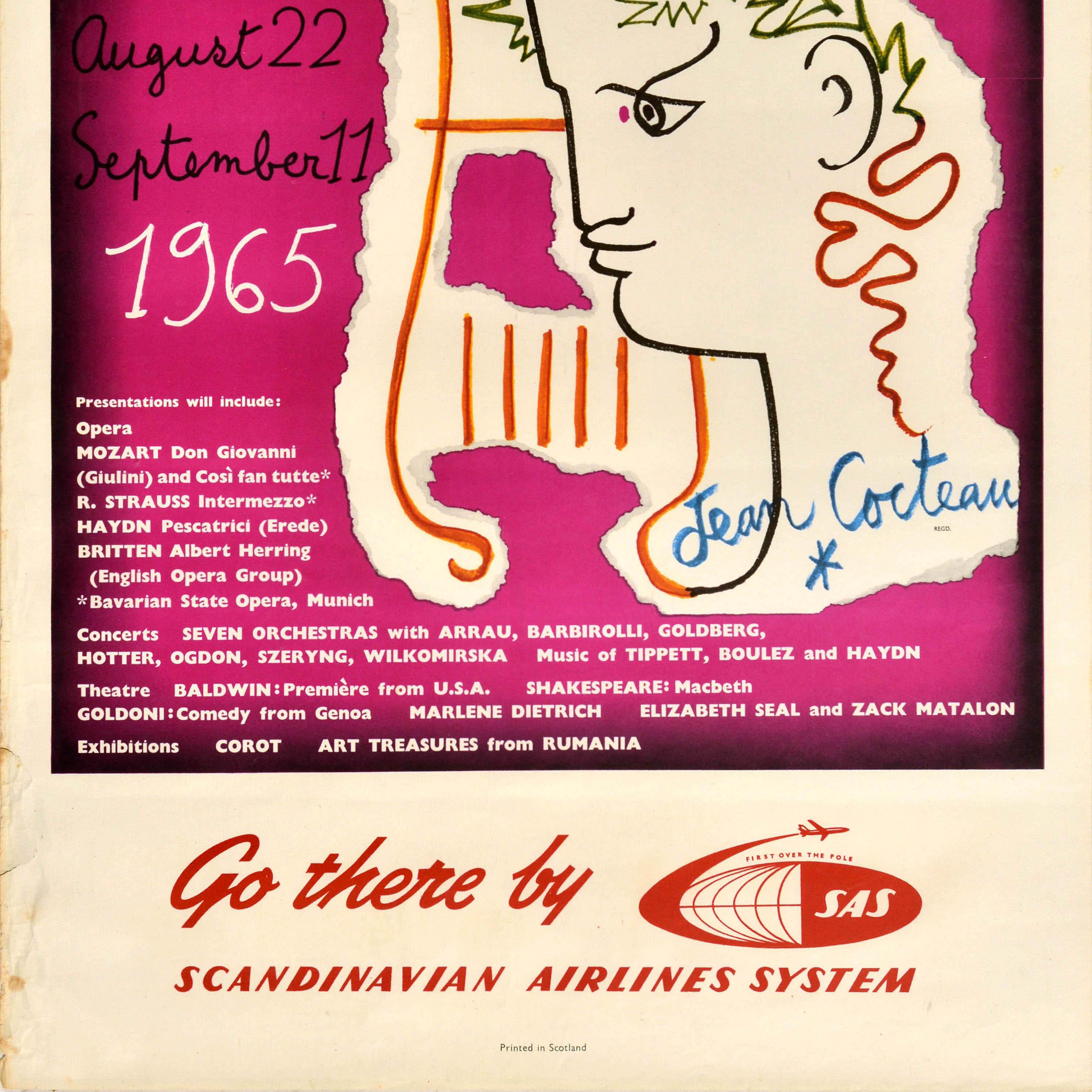 Poster pubblicitario originale d'epoca per il Festival di Edimburgo SAS Jean Cocteau In condizioni discrete in vendita a London, GB