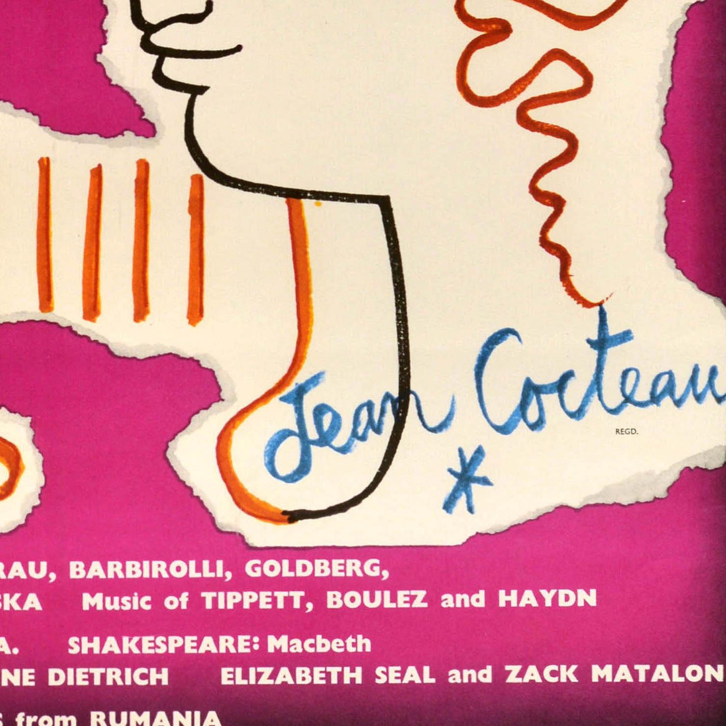 Metà XX secolo Poster pubblicitario originale d'epoca per il Festival di Edimburgo SAS Jean Cocteau in vendita