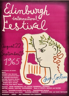 Original Vintage Travel Advertising Poster Edinburgh Festival Train Jean Cocteau