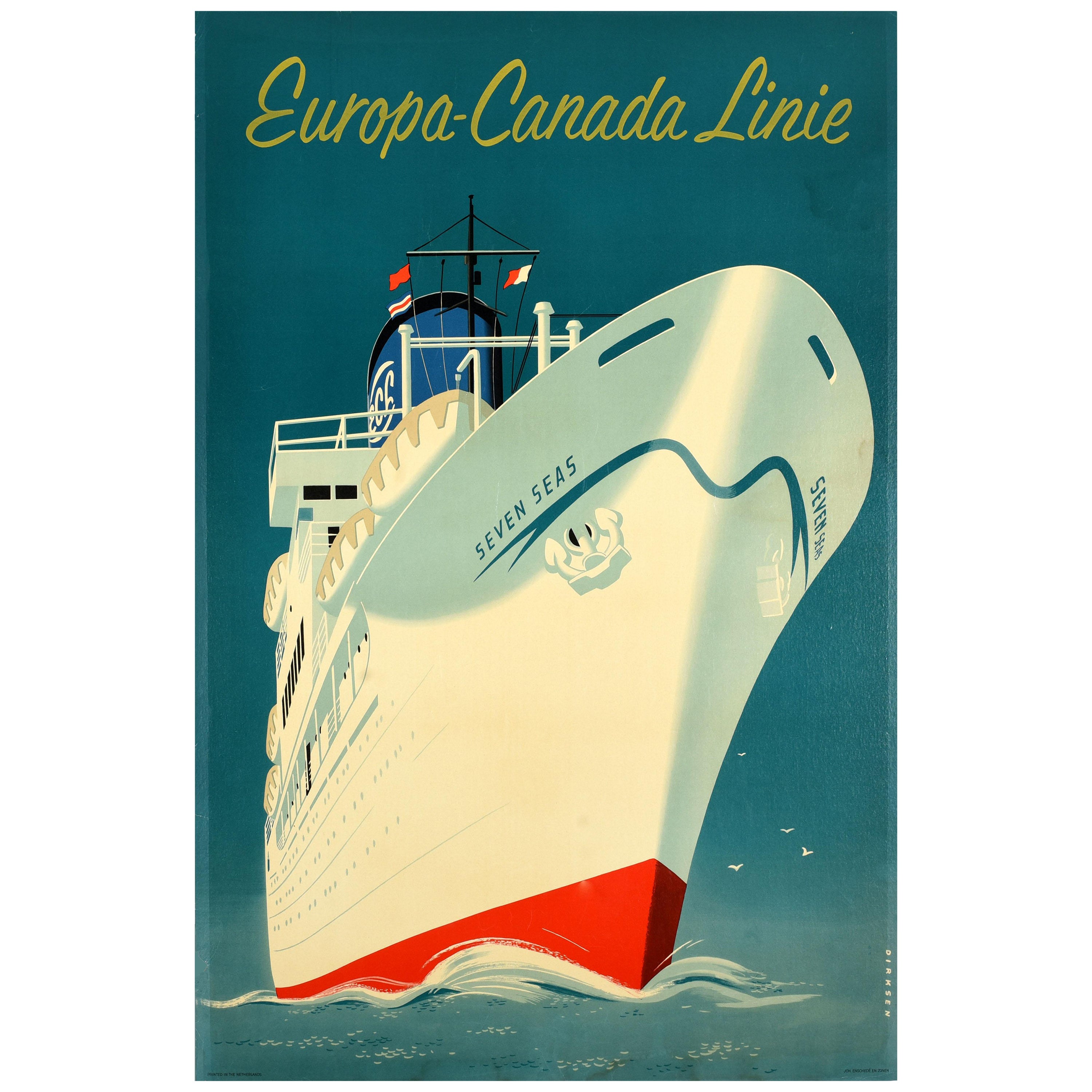 Originale poster pubblicitario d'epoca Europa Canada Shipping Line Dirksen