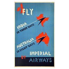 Original Vintage Travel Advertising Poster Fly Imperial Airways India Australia