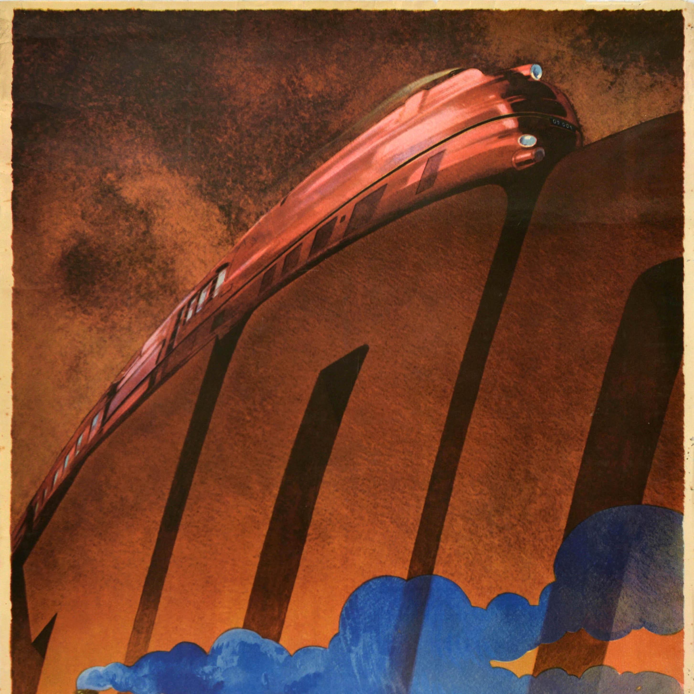Cartel publicitario de viajes original de época Exposición de Ferrocarriles Alemanes de Núremberg Alemán en venta
