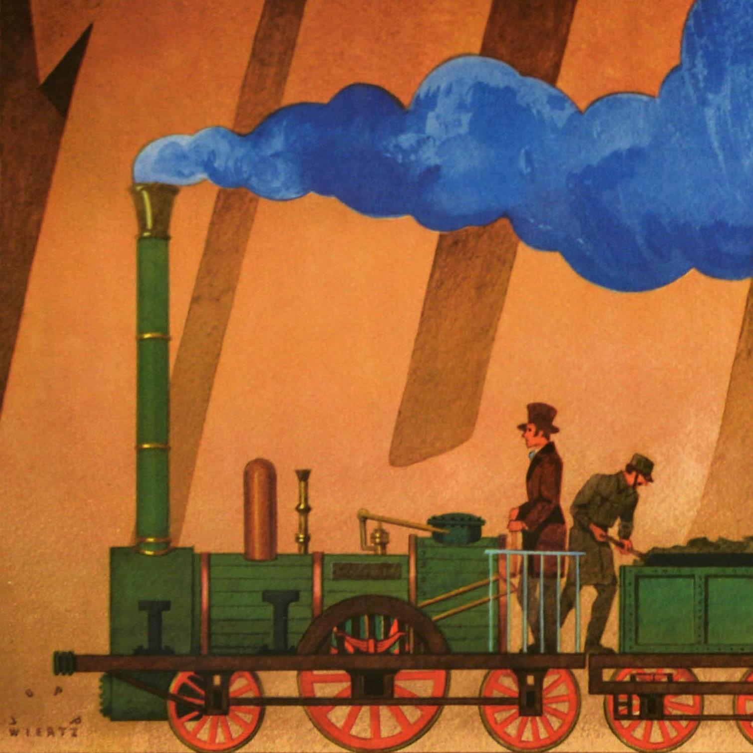 Cartel publicitario de viajes original de época Exposición de Ferrocarriles Alemanes de Núremberg mediados del siglo XX en venta