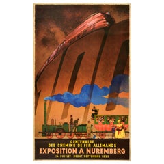 Original Vintage Travel Werbeplakat Deutsche Eisenbahnausstellung Nürnberg