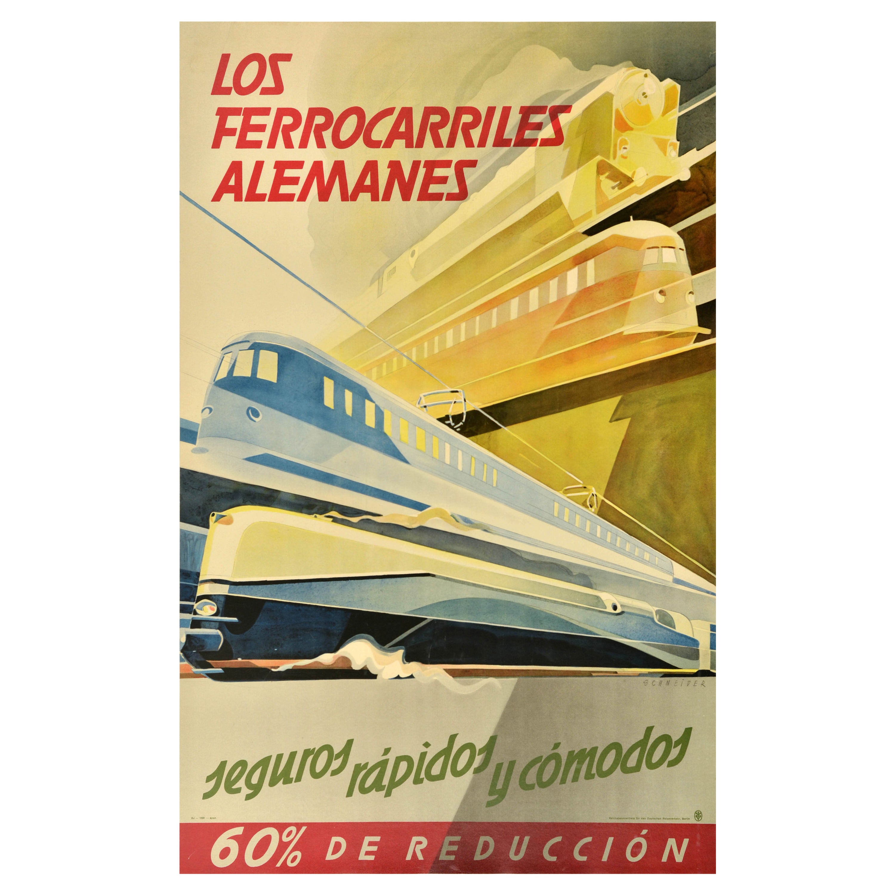 Original Vintage Travel Advertising Poster German Railways Ferrocarriles Alemane
