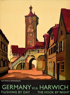 Original Vintage Travel Advertising Poster Germany Via Harwich LNER Railway