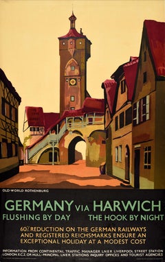 Original Vintage Travel Advertising Poster Germany Via Harwich LNER Railway