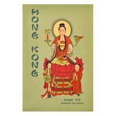 Original Vintage Travel Advertising Poster Hong Kong Kuan Yin Goddess Of Mercy