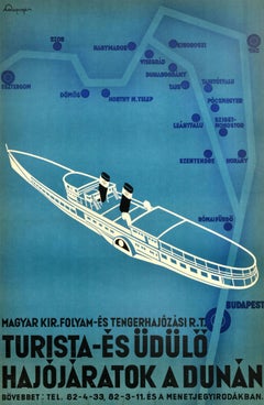 Original Vintage Travel Advertising Poster Hungary Danube Tourist Cruises Magyar