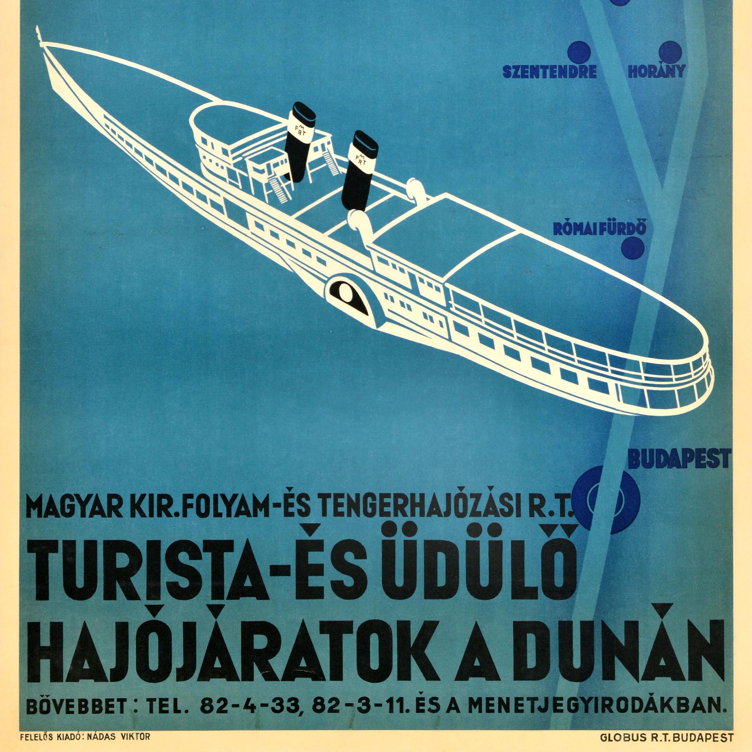 Original Vintage Cartel Publicitario de Viajes Hungría Danubio Cruceros Turísticos Magyar en Bueno estado para la venta en London, GB