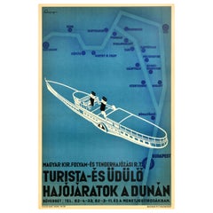 Original Vintage Travel Advertising Poster Hungary Danube Tourist Cruises Magyar