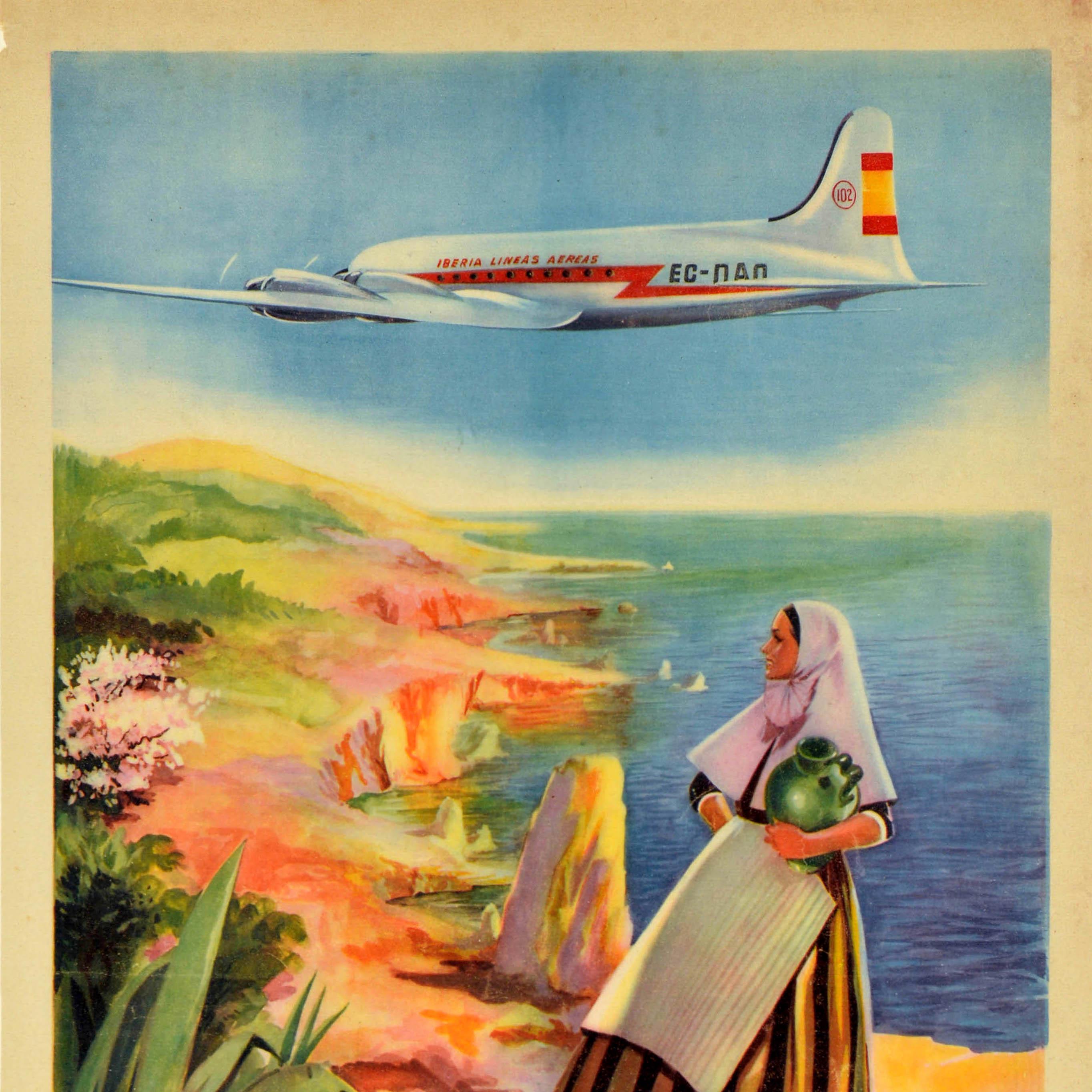 Spagnolo Poster pubblicitario originale d'epoca Iberia Air Lines Mallorca Majorca in vendita