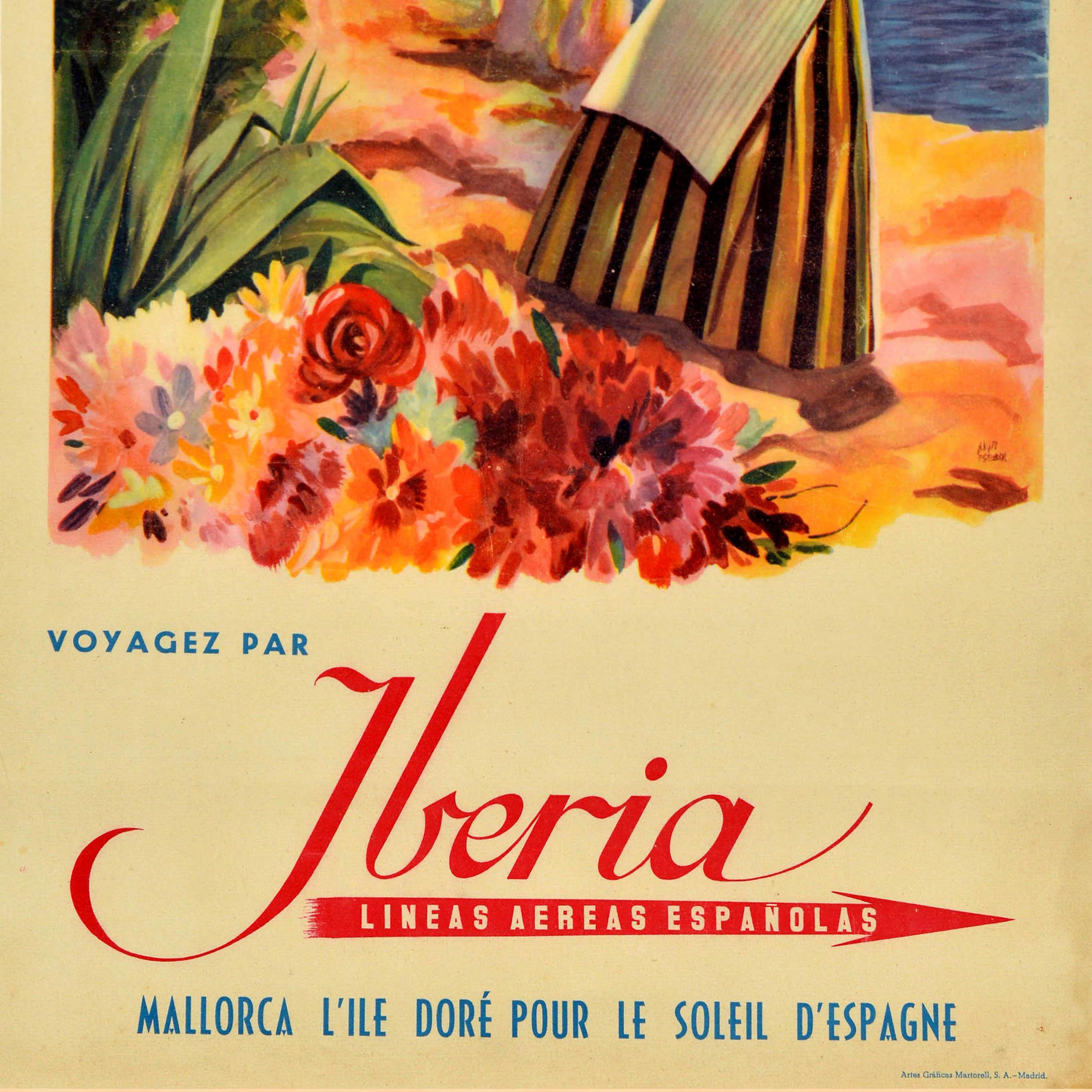 Poster pubblicitario originale d'epoca Iberia Air Lines Mallorca Majorca In condizioni buone in vendita a London, GB