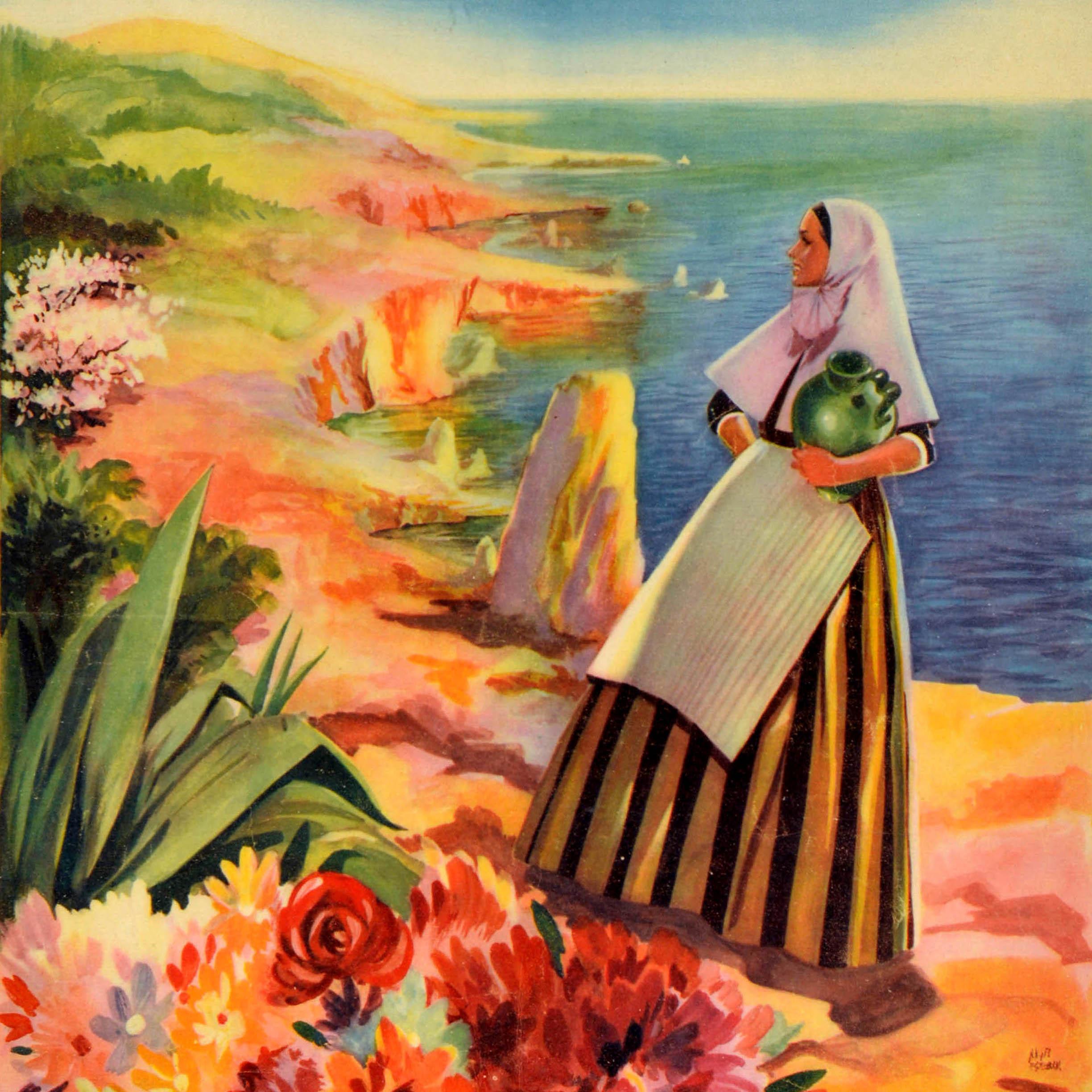 Metà XX secolo Poster pubblicitario originale d'epoca Iberia Air Lines Mallorca Majorca in vendita
