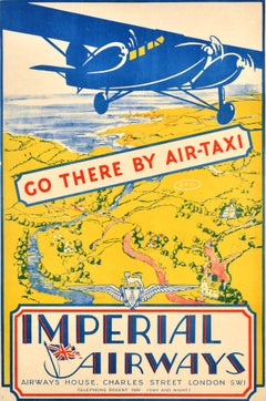 Original Vintage Travel Advertising Poster Imperial Airways Air Taxi Design