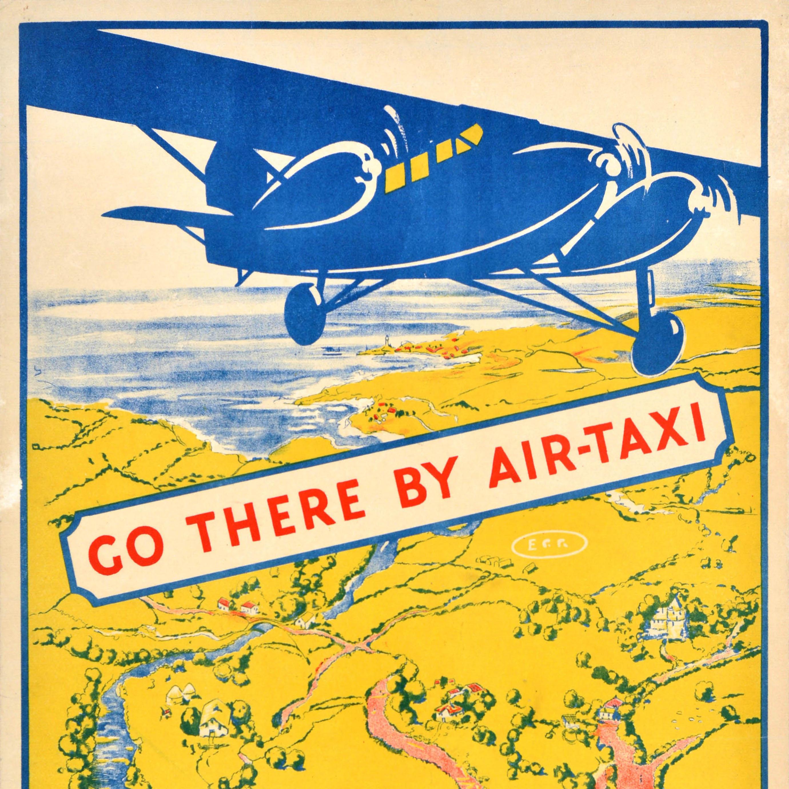 British Original Vintage Travel Advertising Poster Imperial Airways Air Taxi Design For Sale