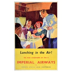 Original Vintage Travel Advertising Poster Imperial Airways Lunching In The Air
