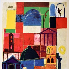 Cartel publicitario de viaje original Vintage Italia ENIT Moroni Midcentury Modern