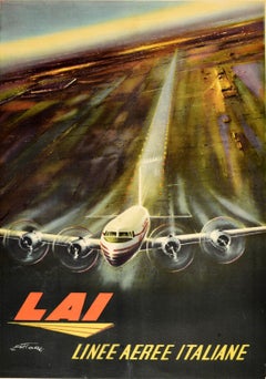Original Vintage Travel Advertising Poster LAI Airline Linee Aeree Italiane