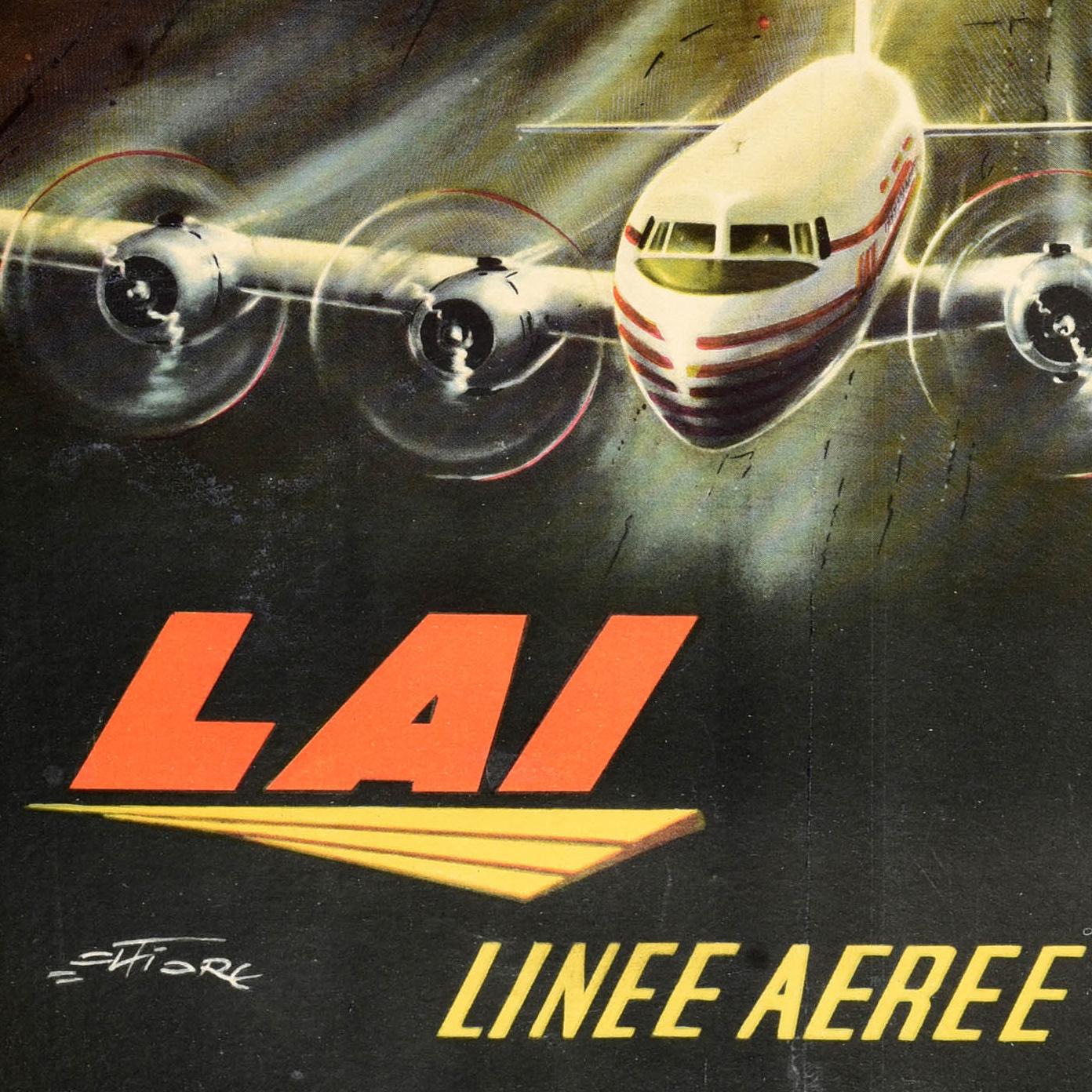 Original Vintage Travel Advertising Poster LAI Airline Linee Aeree Italiane (Mitte des 20. Jahrhunderts) im Angebot