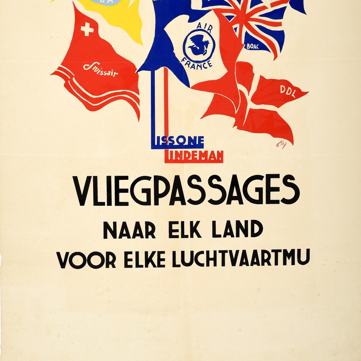 Poster pubblicitario di viaggio originale d'epoca Lissone Lindeman Viaggi aerei Aviazione In condizioni buone in vendita a London, GB