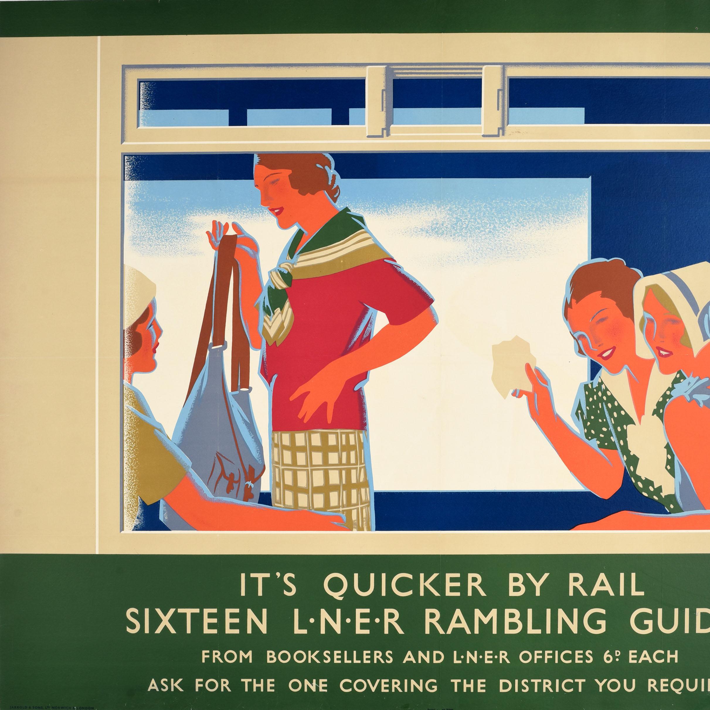 Art déco Affiche publicitaire originale de voyage vintage LNER Rambling Guides de Tom Purvis Art en vente