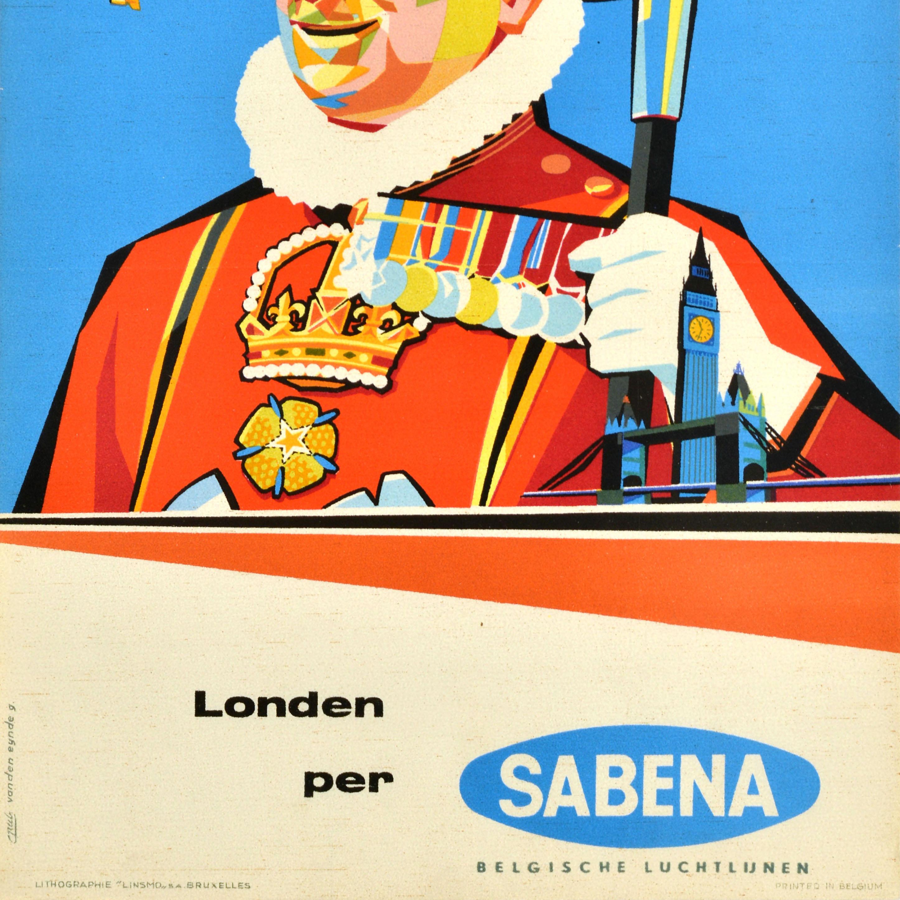 Belga Poster pubblicitario d'epoca Londra Sabena Airlines Eynde Piccolo in vendita