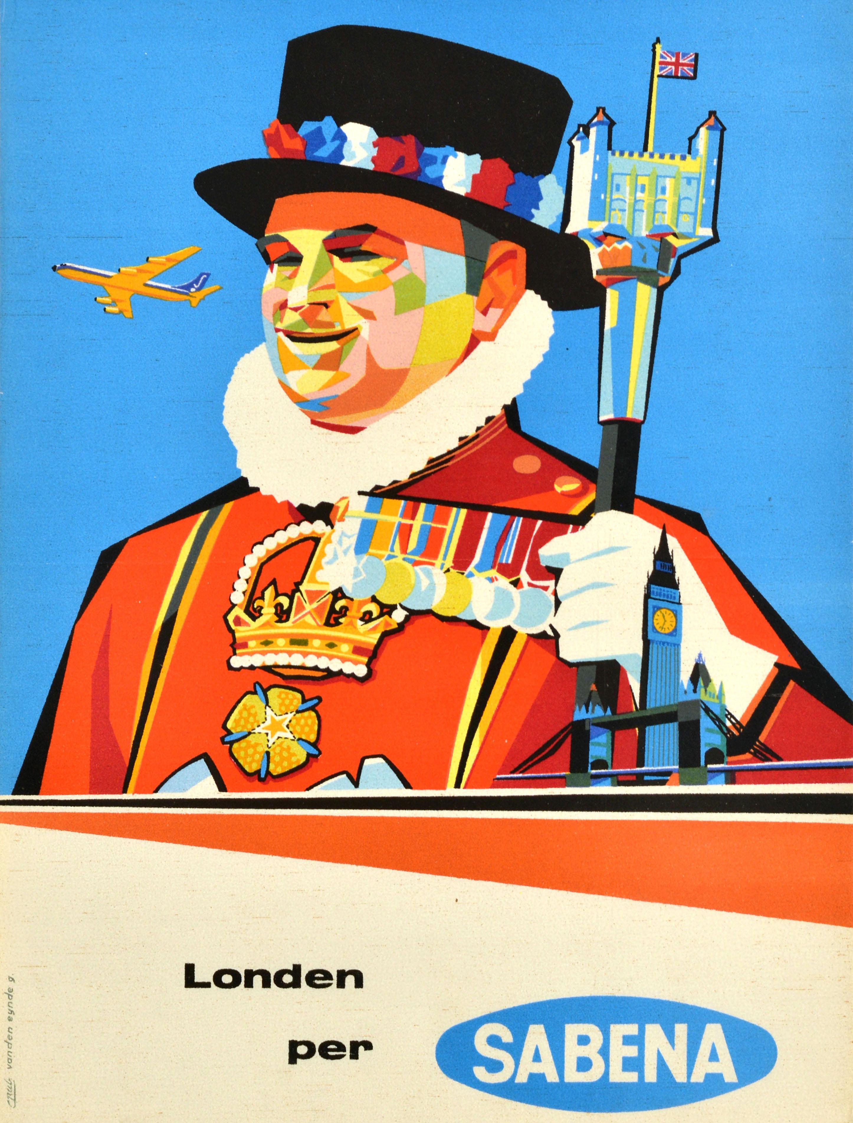 Poster pubblicitario d'epoca Londra Sabena Airlines Eynde Piccolo In condizioni buone in vendita a London, GB