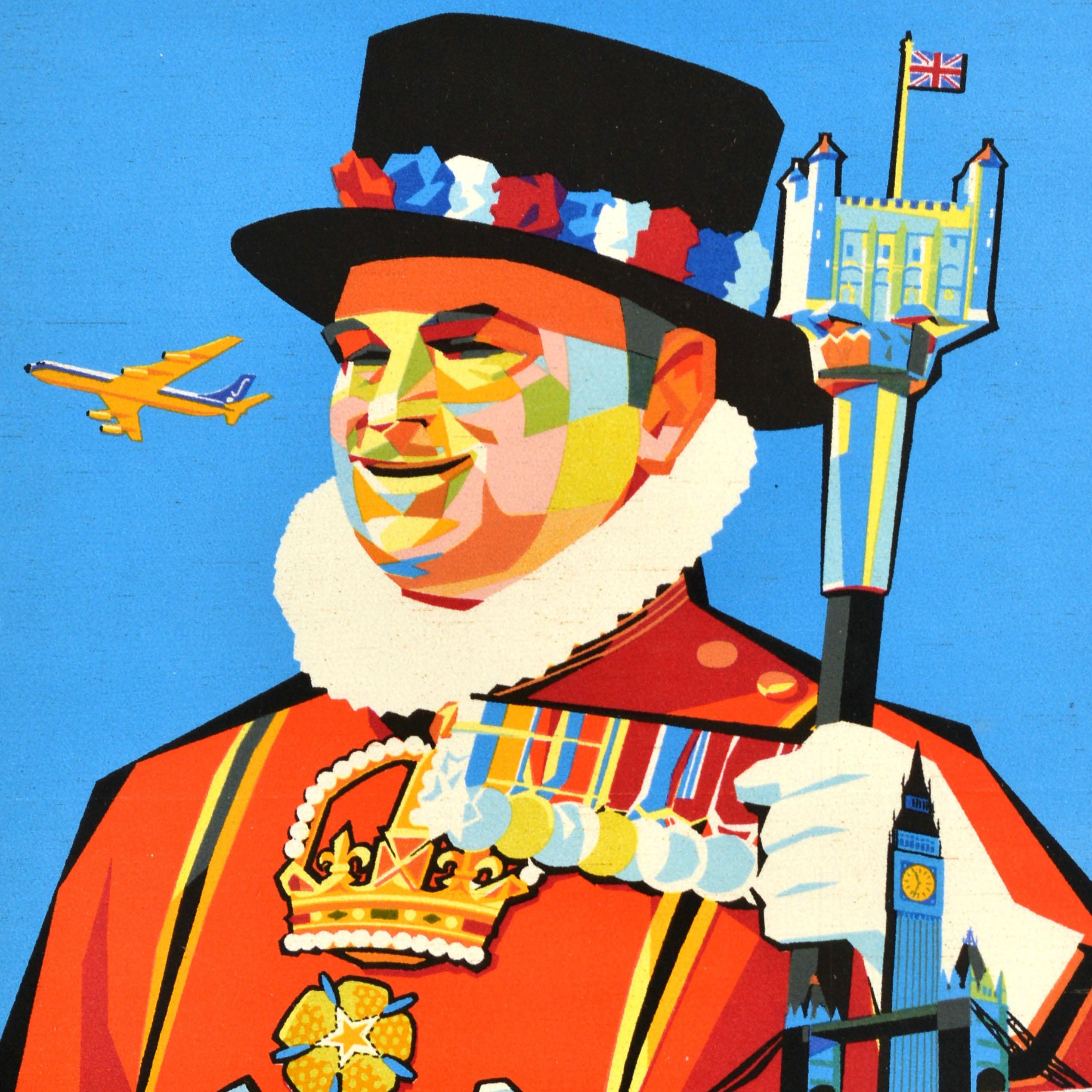 Metà XX secolo Poster pubblicitario d'epoca Londra Sabena Airlines Eynde Piccolo in vendita