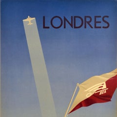 Original Vintage Travel Advertising Poster Londres Bruxelles BEA London Brussels