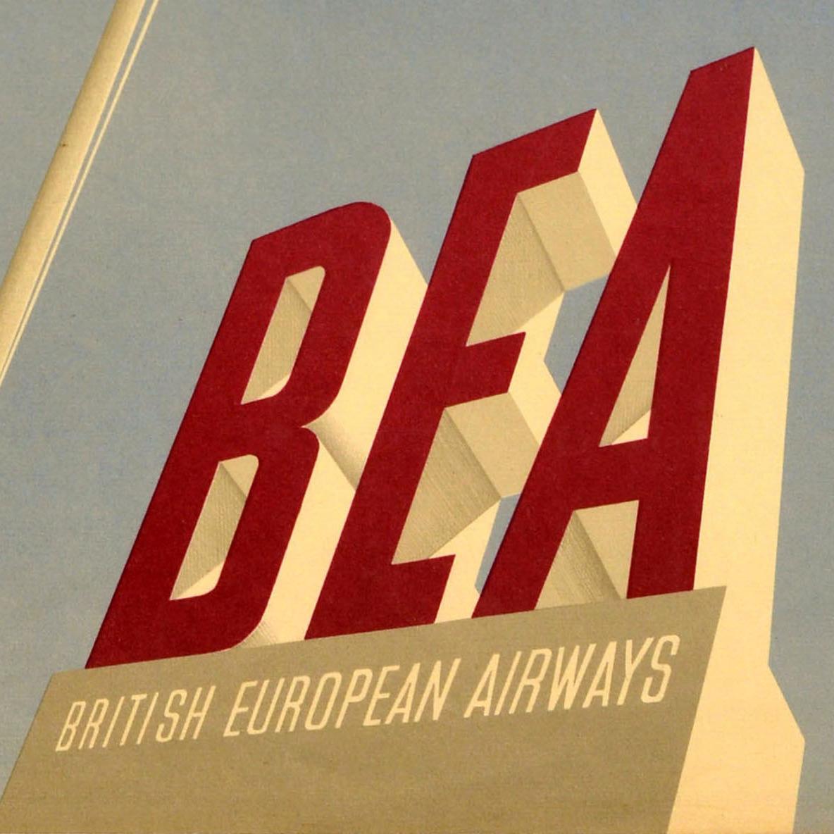 Metà XX secolo Poster pubblicitario originale d'epoca Londres Bruxelles BEA Londra Bruxelles in vendita