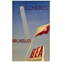 Original Vintage Travel Werbeplakat Londres Bruxelles BEA London Brüssel
