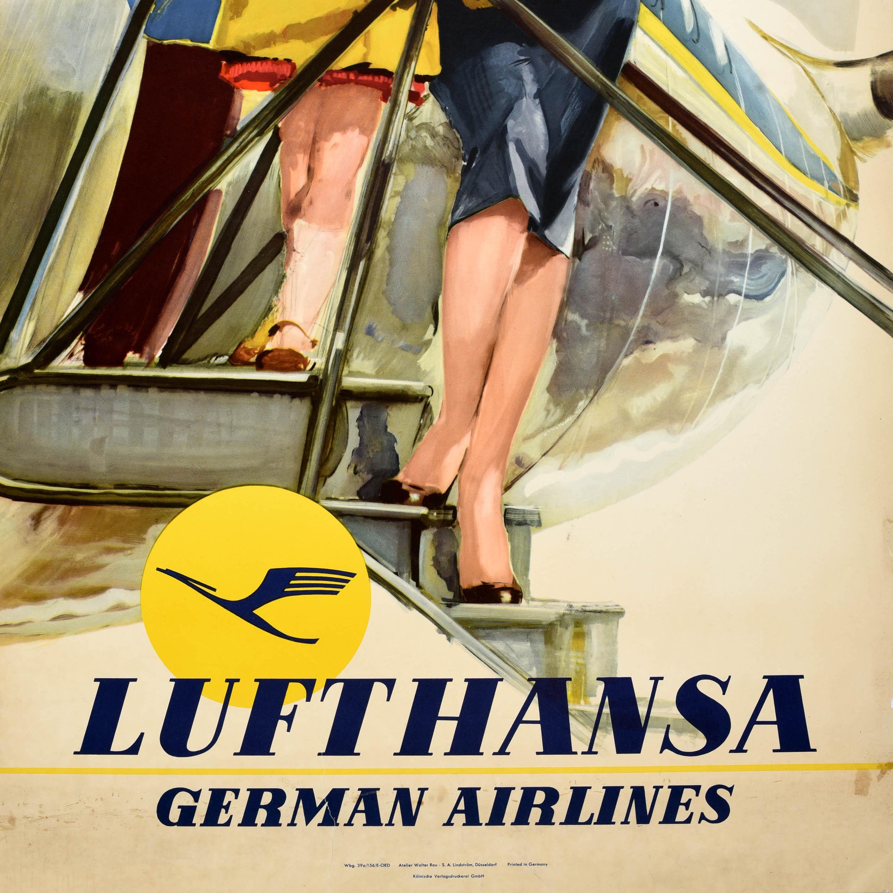 Original-Vintage-Reise-Werbeplakat Lufthansa Deutsche Airlines Stewardesss im Zustand „Gut“ im Angebot in London, GB