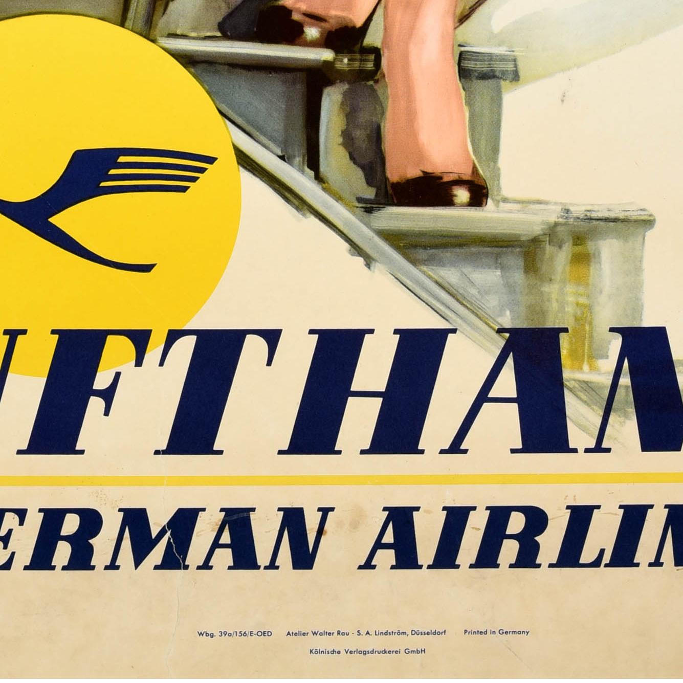 Original-Vintage-Reise-Werbeplakat Lufthansa Deutsche Airlines Stewardesss (Papier) im Angebot