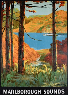 Original Vintage Travel Advertising Poster Marlborough Sounds New Zealand