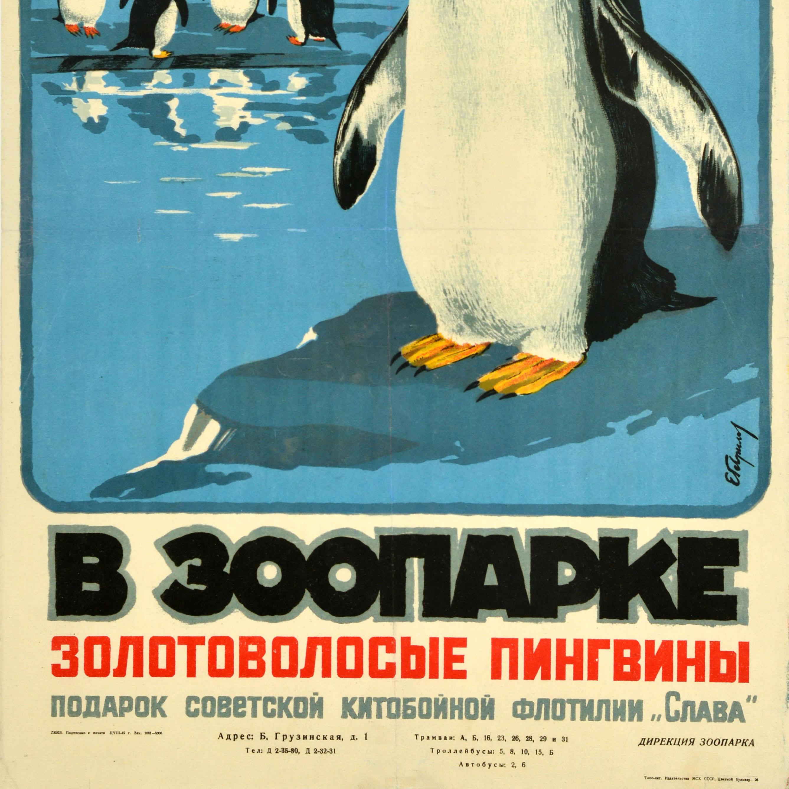 Poster pubblicitario d'epoca originale dello zoo di Mosca Pinguini maccheroni URSS In condizioni buone in vendita a London, GB
