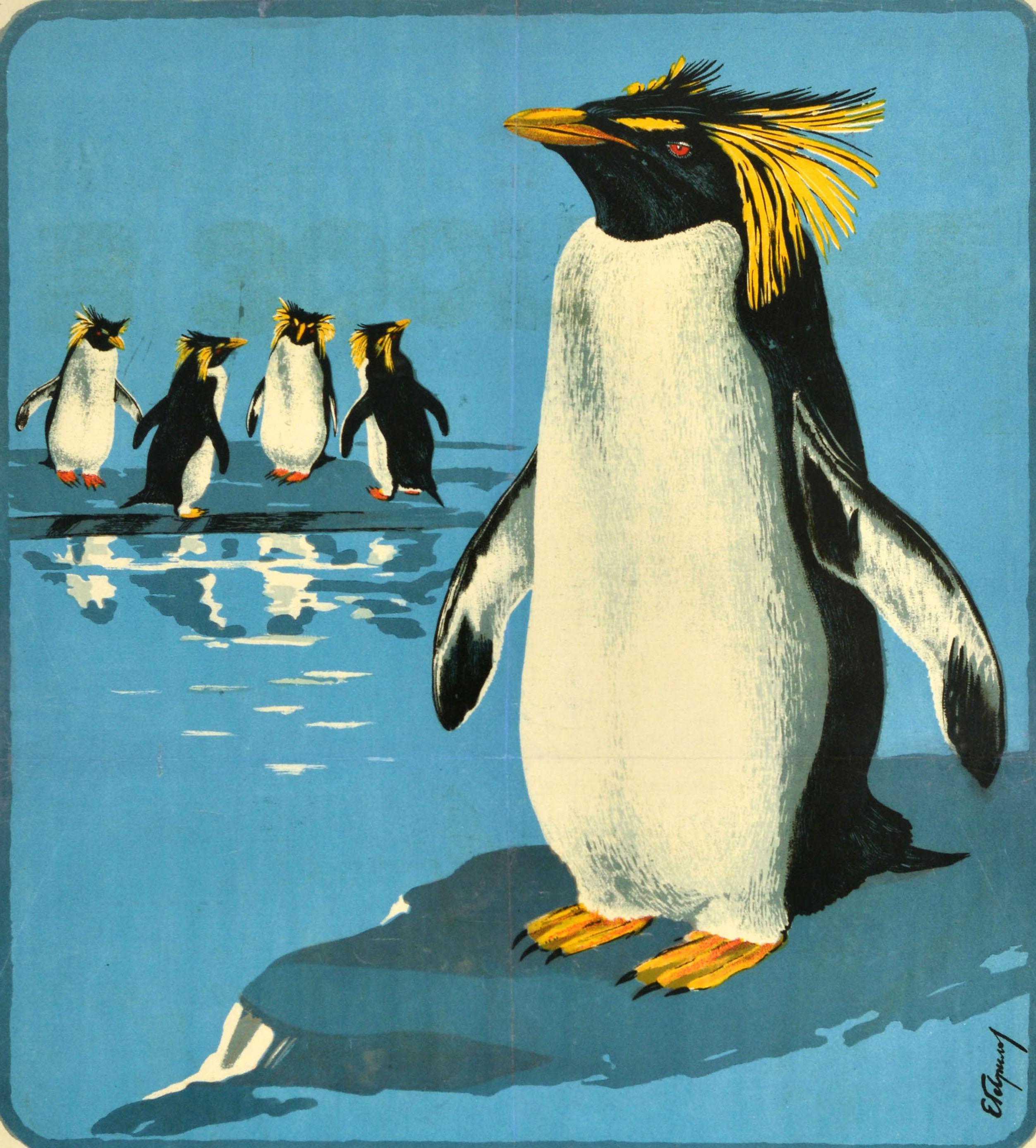 Metà XX secolo Poster pubblicitario d'epoca originale dello zoo di Mosca Pinguini maccheroni URSS in vendita