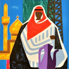 Cartel Publicitario de Viajes Original Vintage Oriente Próximo Air France Guy Georget