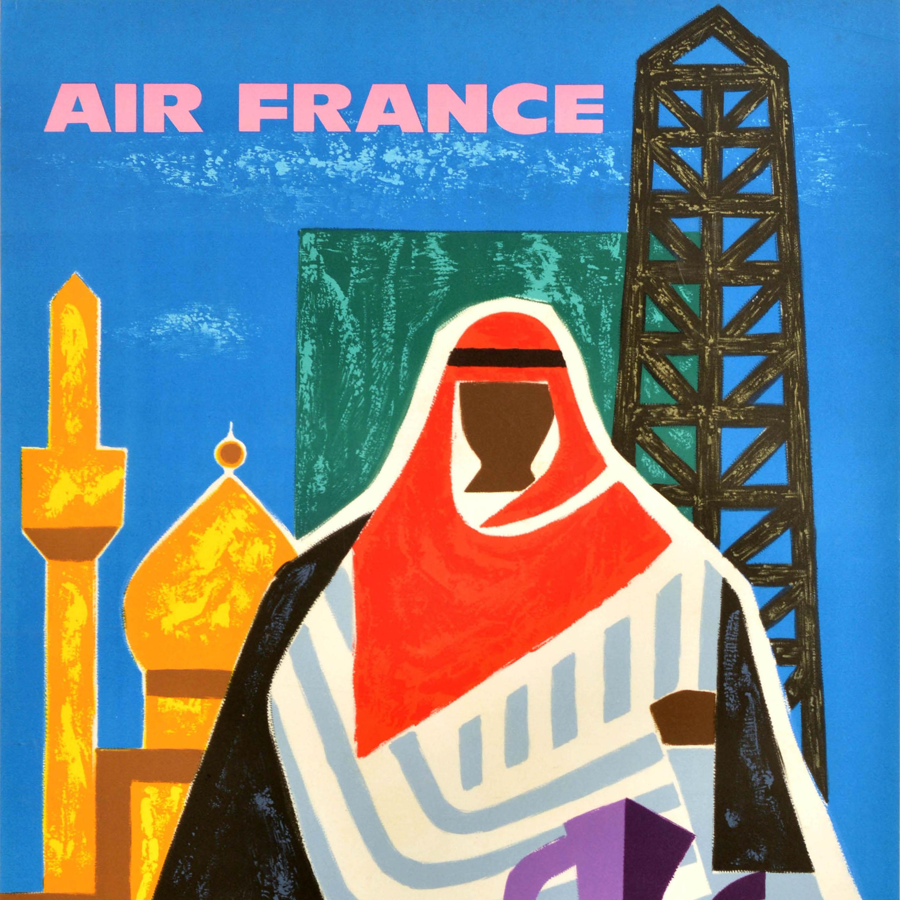 Français Affiche publicitaire originale de voyage Near East Air France Guy Georget en vente