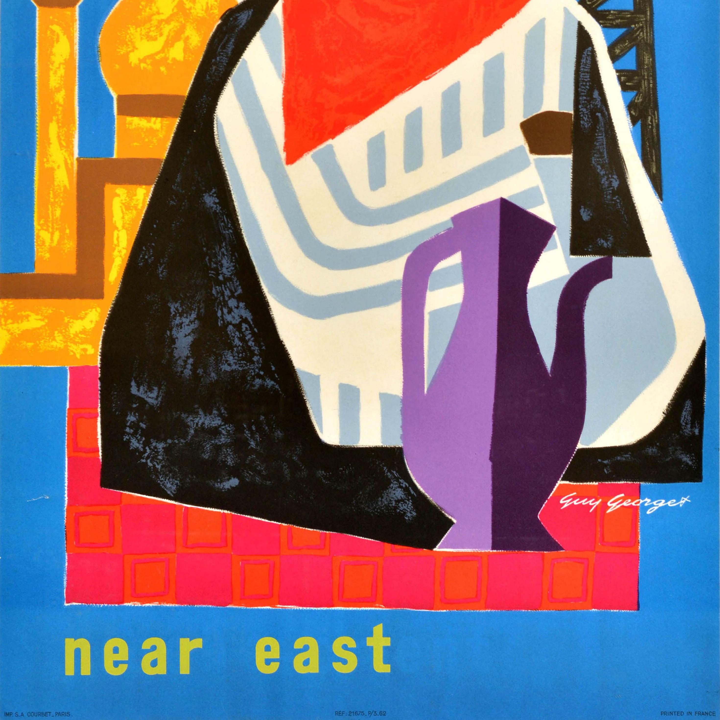 Affiche publicitaire originale de voyage Near East Air France Guy Georget Bon état - En vente à London, GB