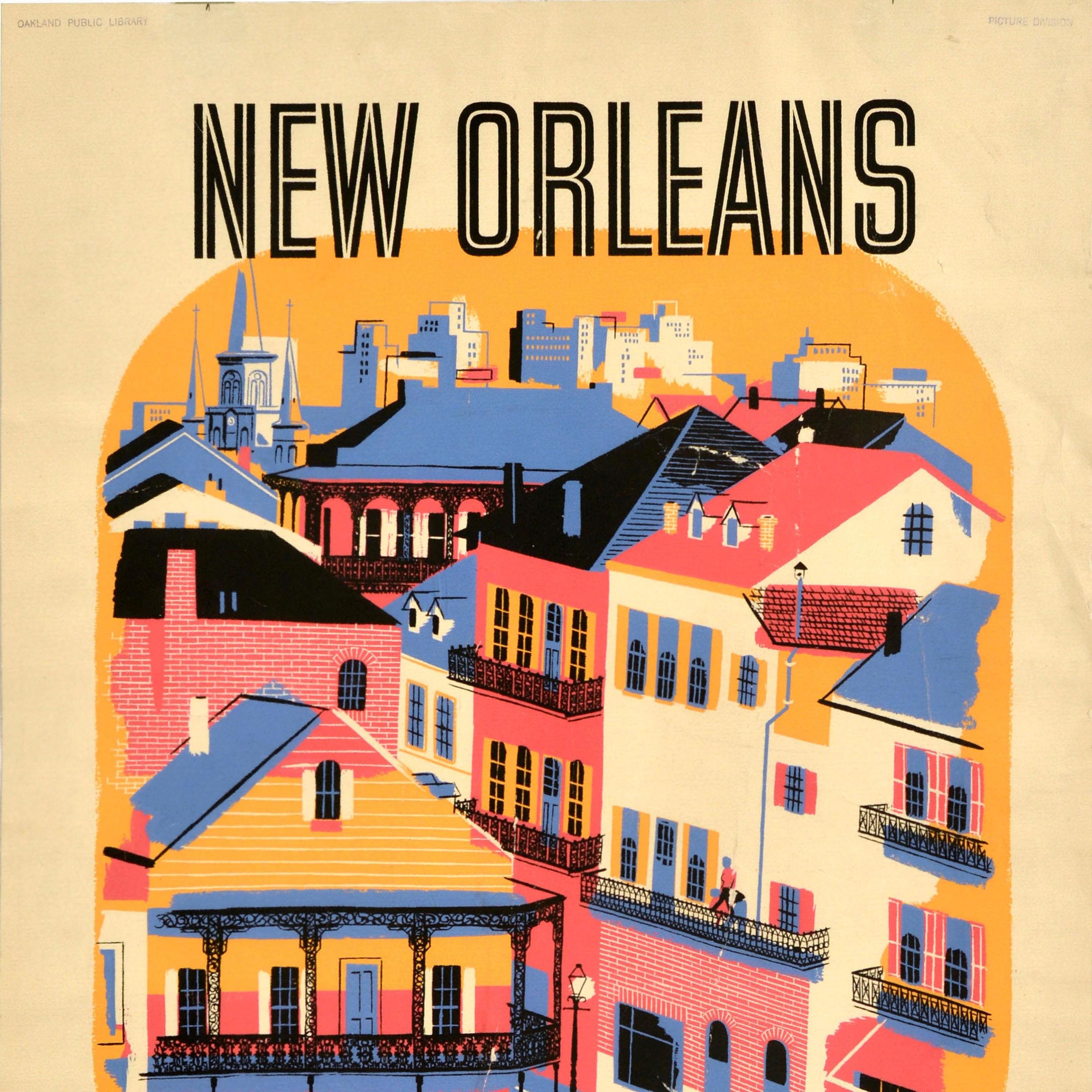 Mid-Century moderno Poster pubblicitario d'epoca originale New Orleans Southern Pacific Railway in vendita